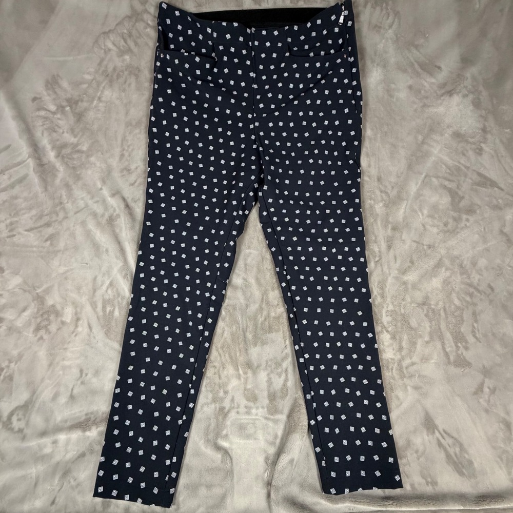 RLX Ralph Lauren Golf Pants Womens 14 Navy Blue Geometric Square Print Slim Fit